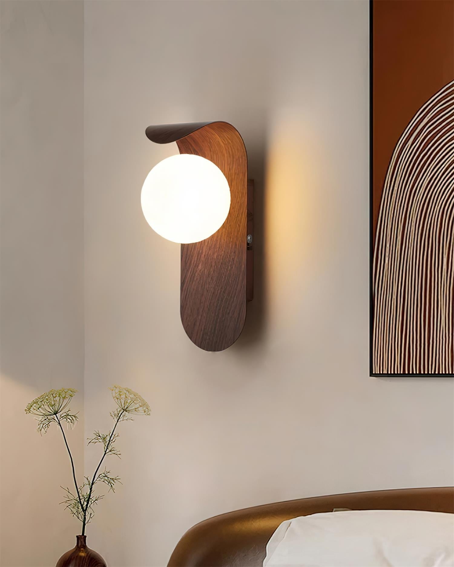 Horizon Grade Wall Lamp – LED Indoor Modern Wood Base Wall Light Frosted Glass Diffuser