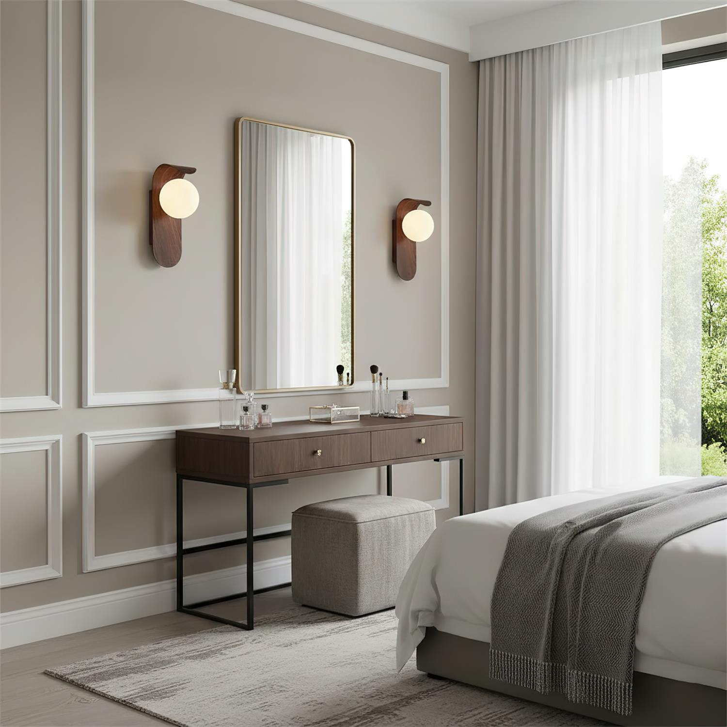 Horizon Grade Wall Lamp – LED Indoor Modern Wood Base Wall Light Frosted Glass Diffuser