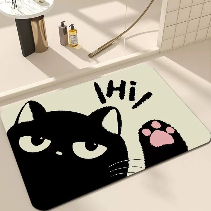 Whisker Cartoon Cat Floor Mat – Nonslip Absorbent Indoor Doormat Bathroom Kitchen Entryway Rug