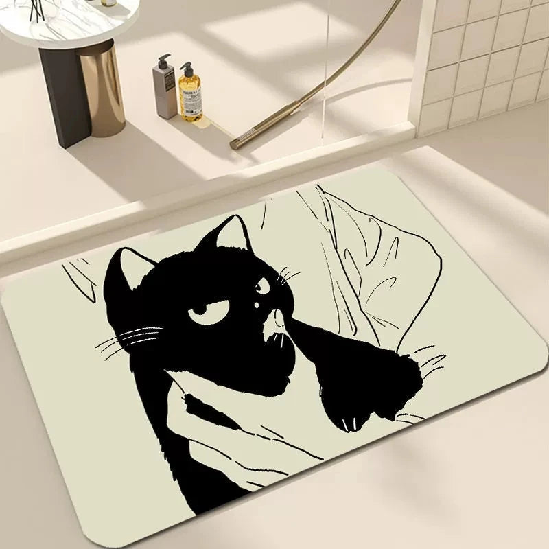 Whisker Cartoon Cat Floor Mat – Nonslip Absorbent Indoor Doormat Bathroom Kitchen Entryway Rug