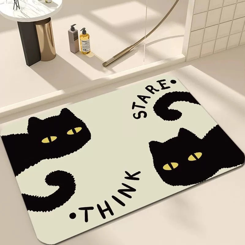 Whisker Cartoon Cat Floor Mat – Nonslip Absorbent Indoor Doormat Bathroom Kitchen Entryway Rug