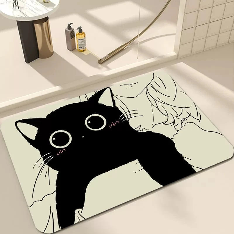 Whisker Cartoon Cat Floor Mat – Nonslip Absorbent Indoor Doormat Bathroom Kitchen Entryway Rug
