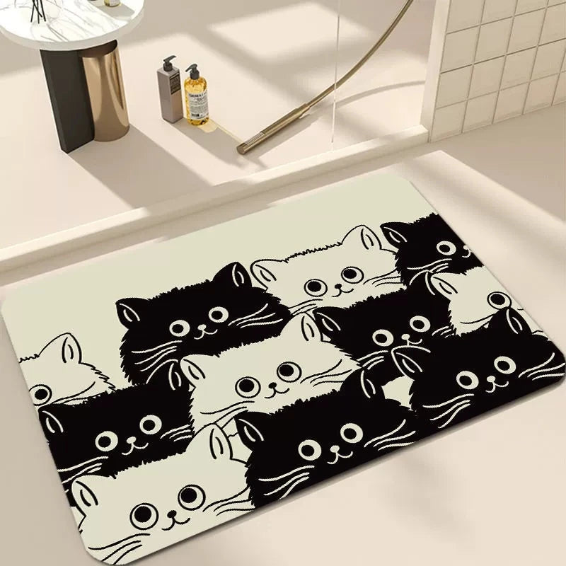 Whisker Cartoon Cat Floor Mat – Nonslip Absorbent Indoor Doormat Bathroom Kitchen Entryway Rug
