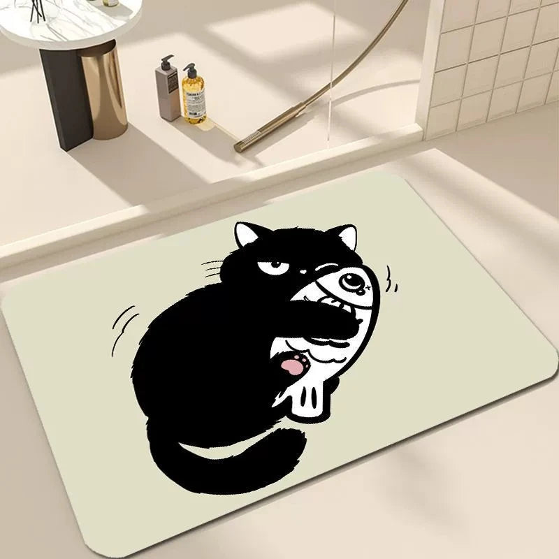 Whisker Cartoon Cat Floor Mat – Nonslip Absorbent Indoor Doormat Bathroom Kitchen Entryway Rug