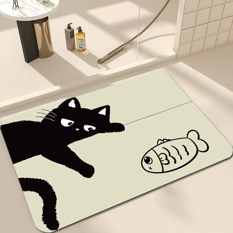 Whisker Cartoon Cat Floor Mat – Nonslip Absorbent Indoor Doormat Bathroom Kitchen Entryway Rug
