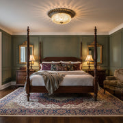 Carved Glass Flush Mount Ceiling Light – Vintage Brass Crystal Fixture