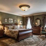 Carved Glass Flush Mount Ceiling Light – Vintage Brass Crystal Fixture