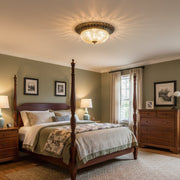 Carved Glass Flush Mount Ceiling Light – Vintage Brass Crystal Fixture