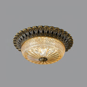 Carved Glass Flush Mount Ceiling Light – Vintage Brass Crystal Fixture