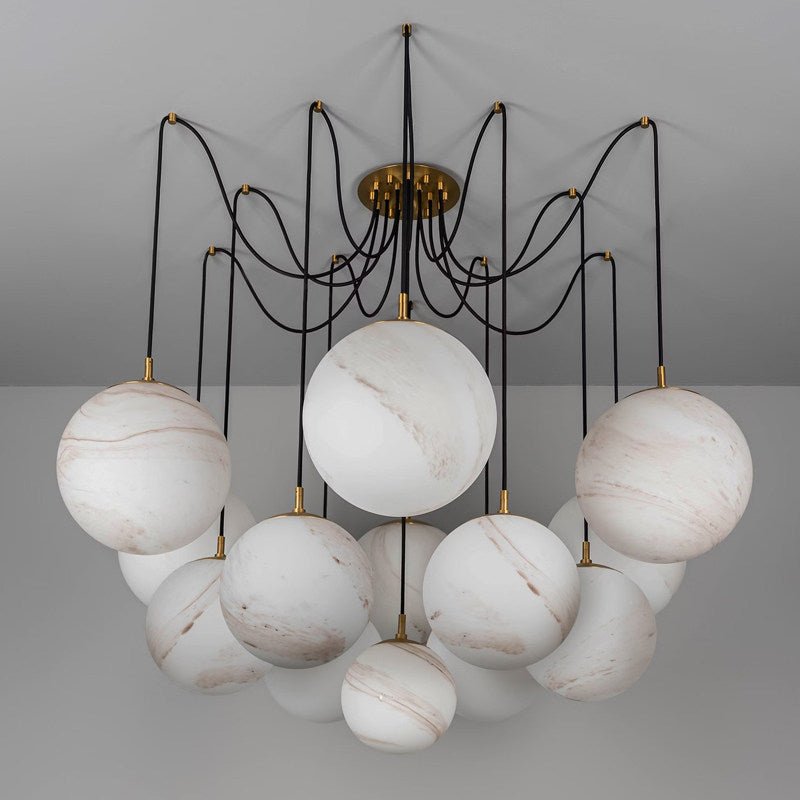 Celestri Sphere Chandelier – Multi Globe Pendant Light Brass Adjustable Cable Dining Room Living Room