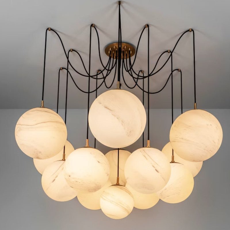 Celestri Sphere Chandelier – Multi Globe Pendant Light Brass Adjustable Cable Dining Room Living Room