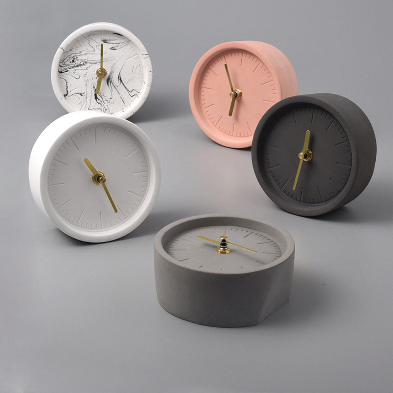 Caldex Round Desk Clock – Concrete Analog Minimalist Modern Table Clock Battery Operated Silent Home Office