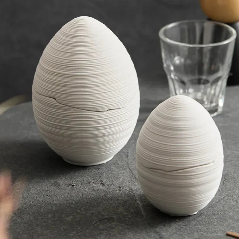Ovalyn Ceramic Egg Bowl – White Textured Decorative Storage Jar Lidded Container Modern Home Decor