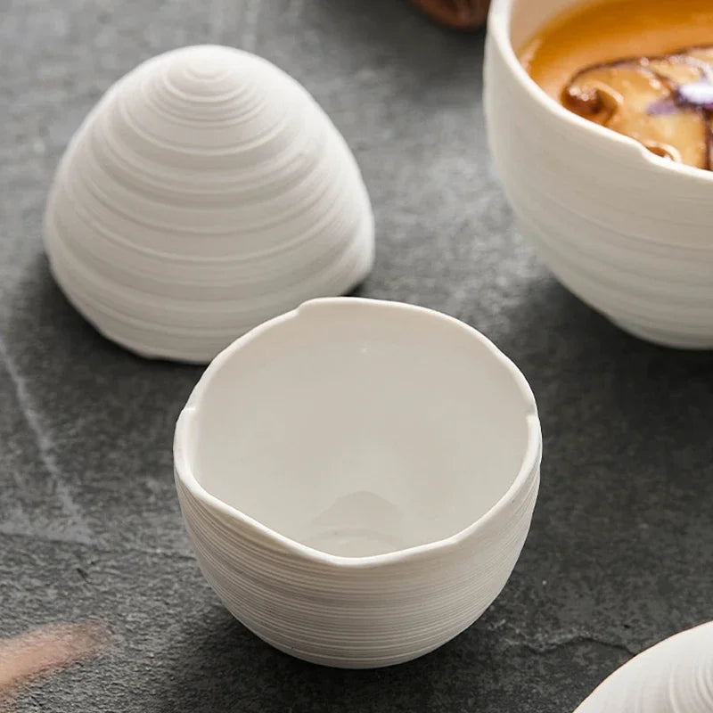 Ovalyn Ceramic Egg Bowl – White Textured Decorative Storage Jar Lidded Container Modern Home Decor