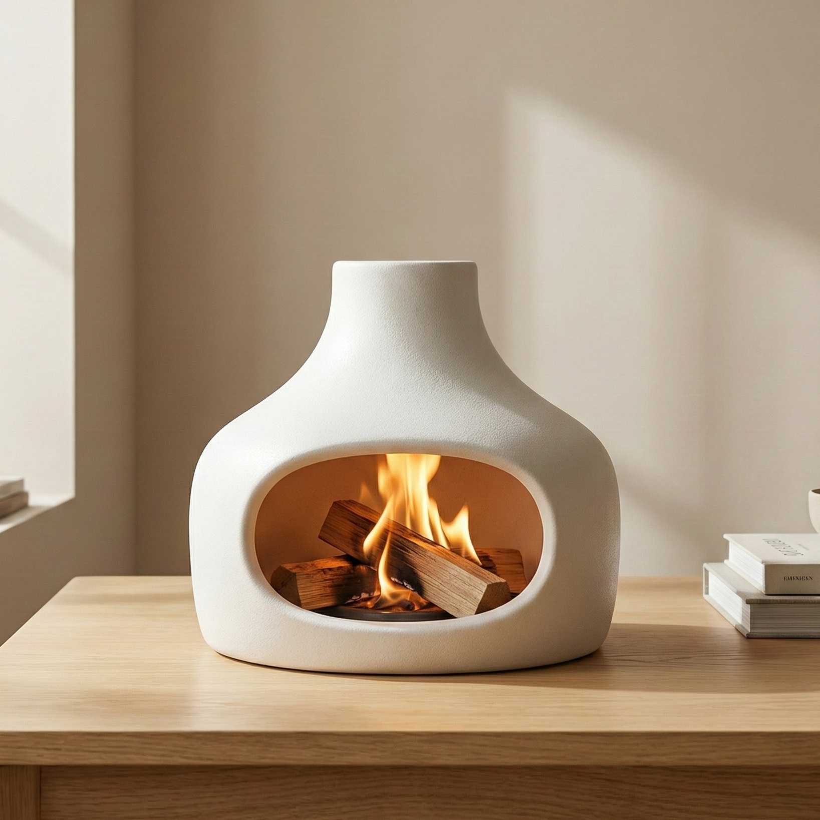 Ovalo Ceramic Fireplace – Tabletop Indoor Decorative Fire Pit Chimney Style Wood Burning Portable