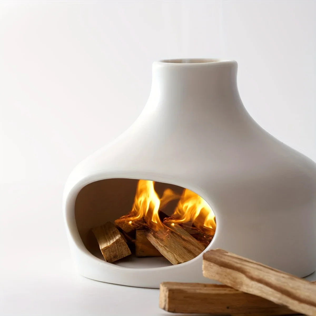 Ovalo Ceramic Fireplace – Tabletop Indoor Decorative Fire Pit Chimney Style Wood Burning Portable