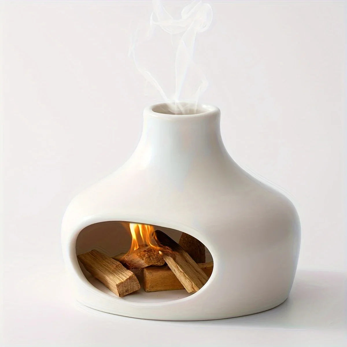 Ovalo Ceramic Fireplace – Tabletop Indoor Decorative Fire Pit Chimney Style Wood Burning Portable