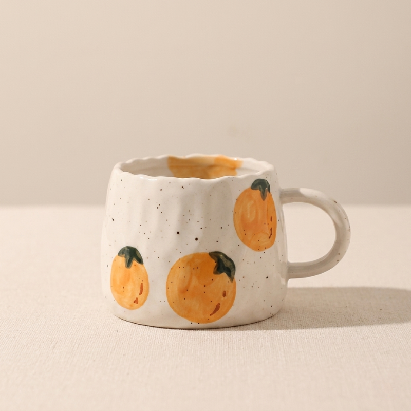 Clementine Grove Ceramic Mug – Handmade Orange Pattern Coffee Tea Cup Kitchen Drinkware Rustic Decor
