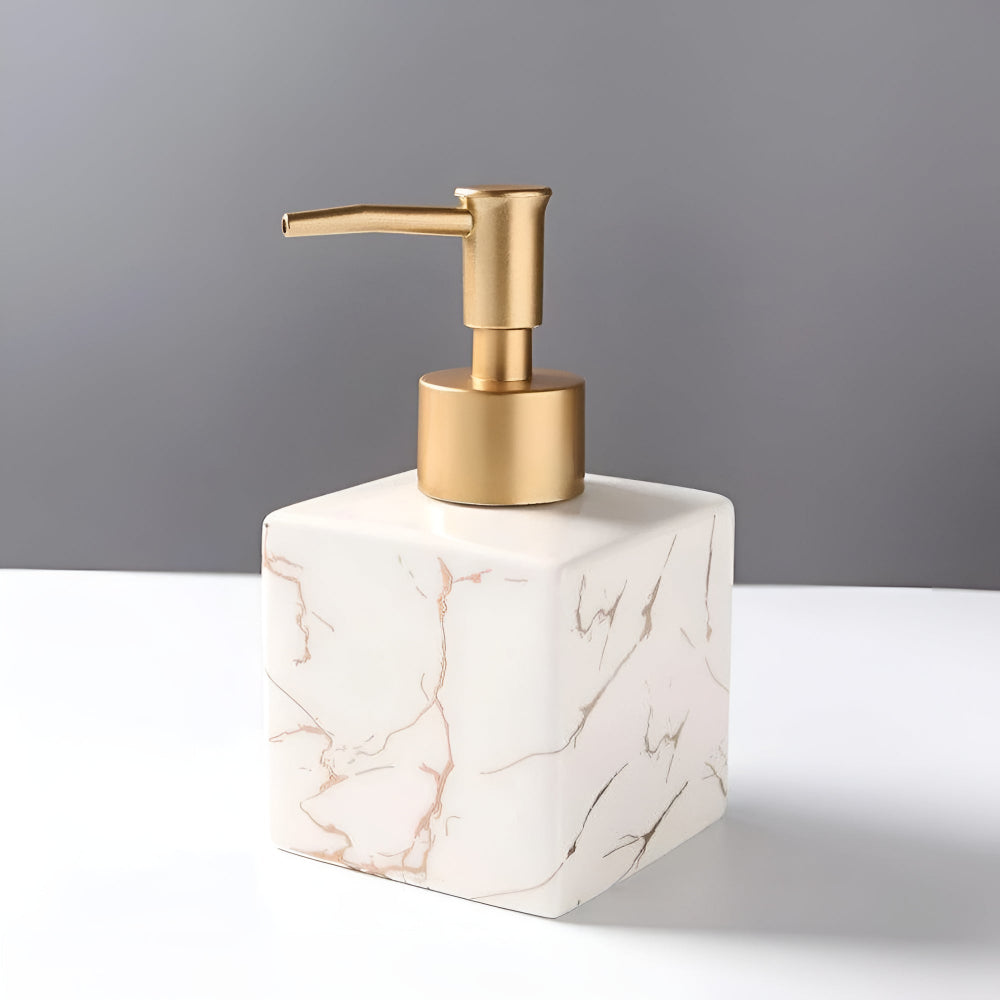 Vellaro Soap Dispenser – Marble Ceramic Bathroom Countertop Accessory Brushed Gold Pump Bottle