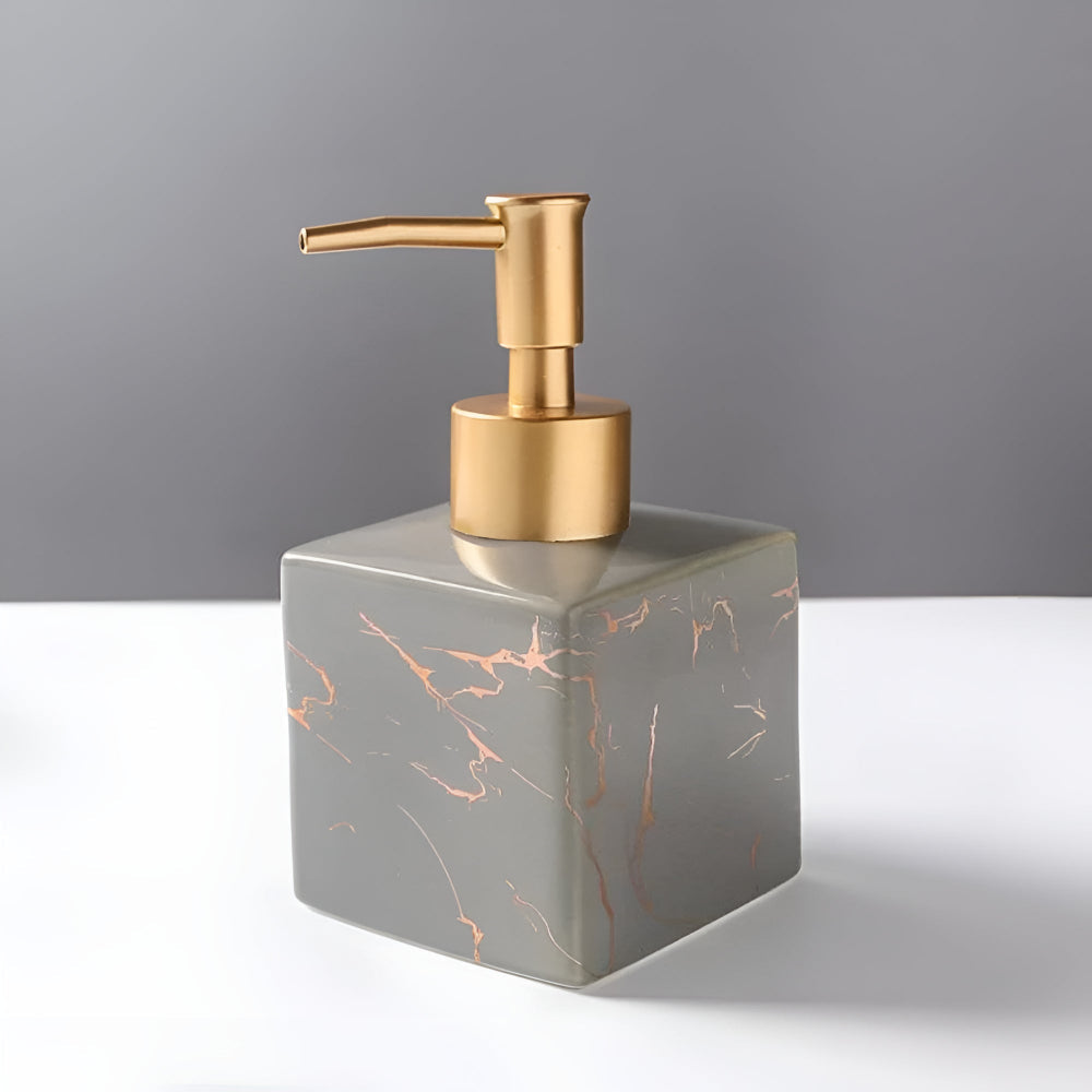 Vellaro Soap Dispenser – Marble Ceramic Bathroom Countertop Accessory Brushed Gold Pump Bottle