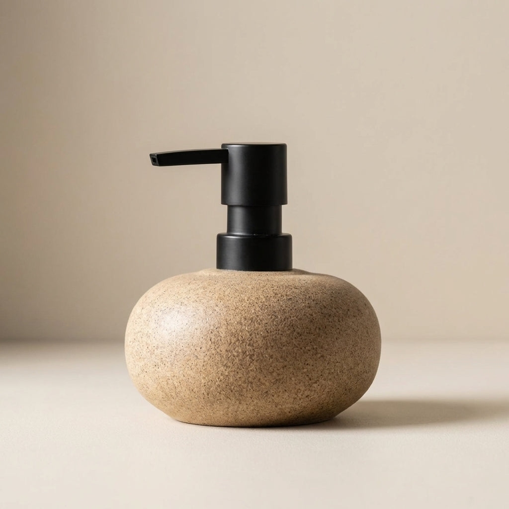 Riverstone Soap Dispenser – Ceramic Matte Brown Pebble Bathroom Kitchen Countertop Accessory Decorative