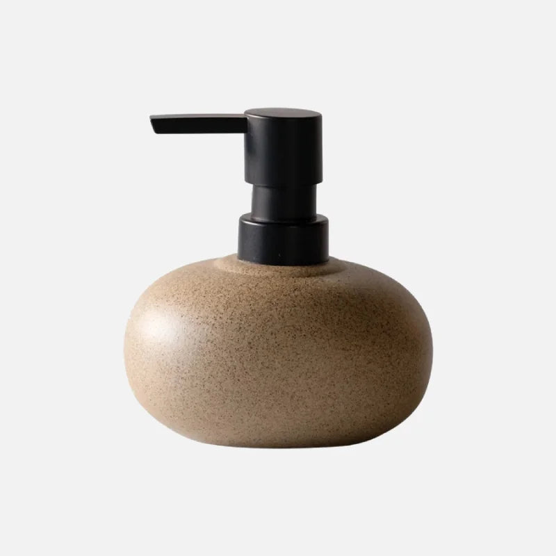 Riverstone Soap Dispenser – Ceramic Matte Brown Pebble Bathroom Kitchen Countertop Accessory Decorative