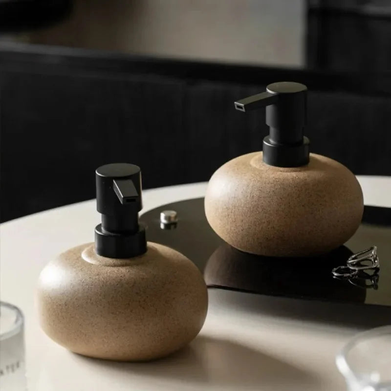 Riverstone Soap Dispenser – Ceramic Matte Brown Pebble Bathroom Kitchen Countertop Accessory Decorative