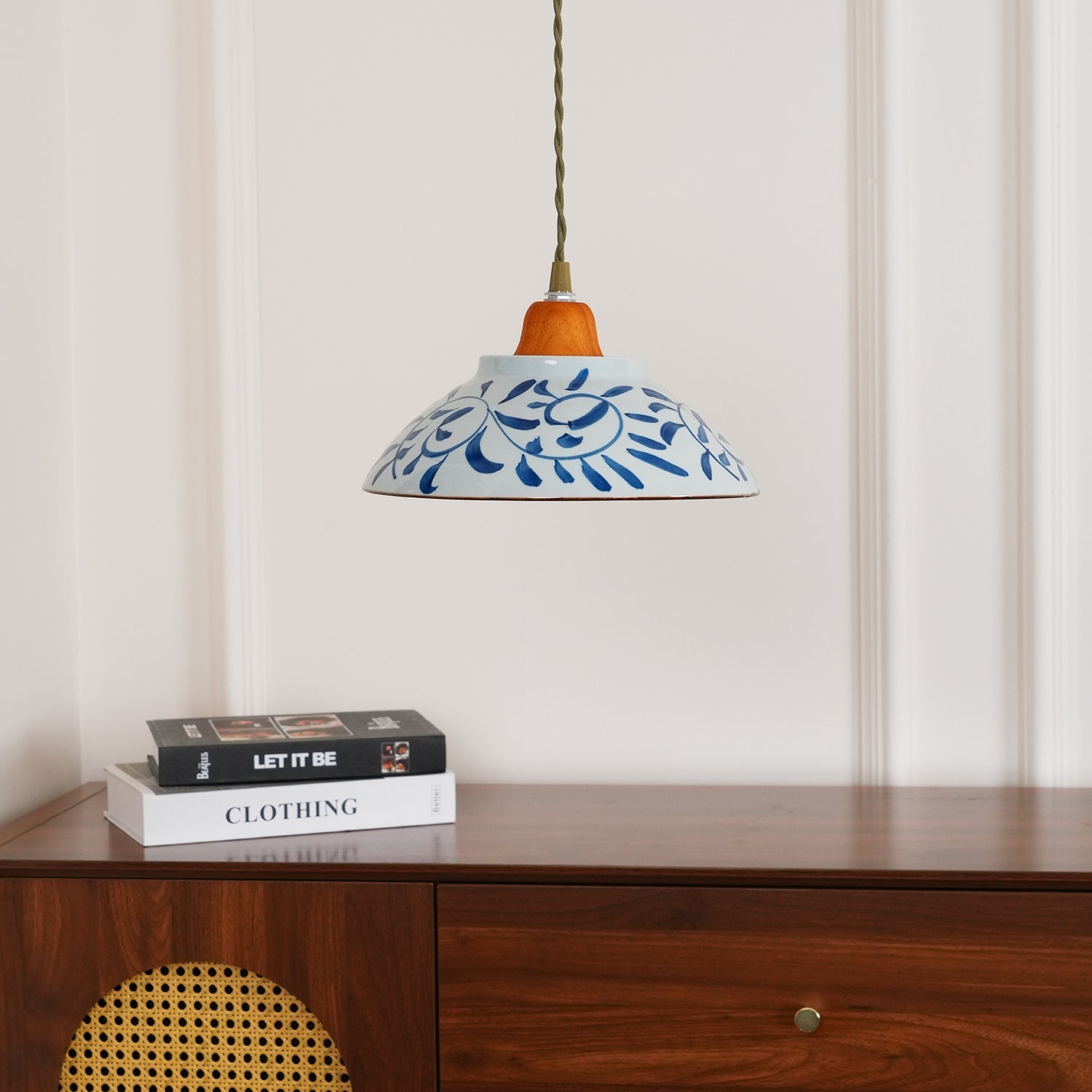 Arden Hand-Painted Ceramic Pendant - Blue Pattern Hanging Ceiling Light