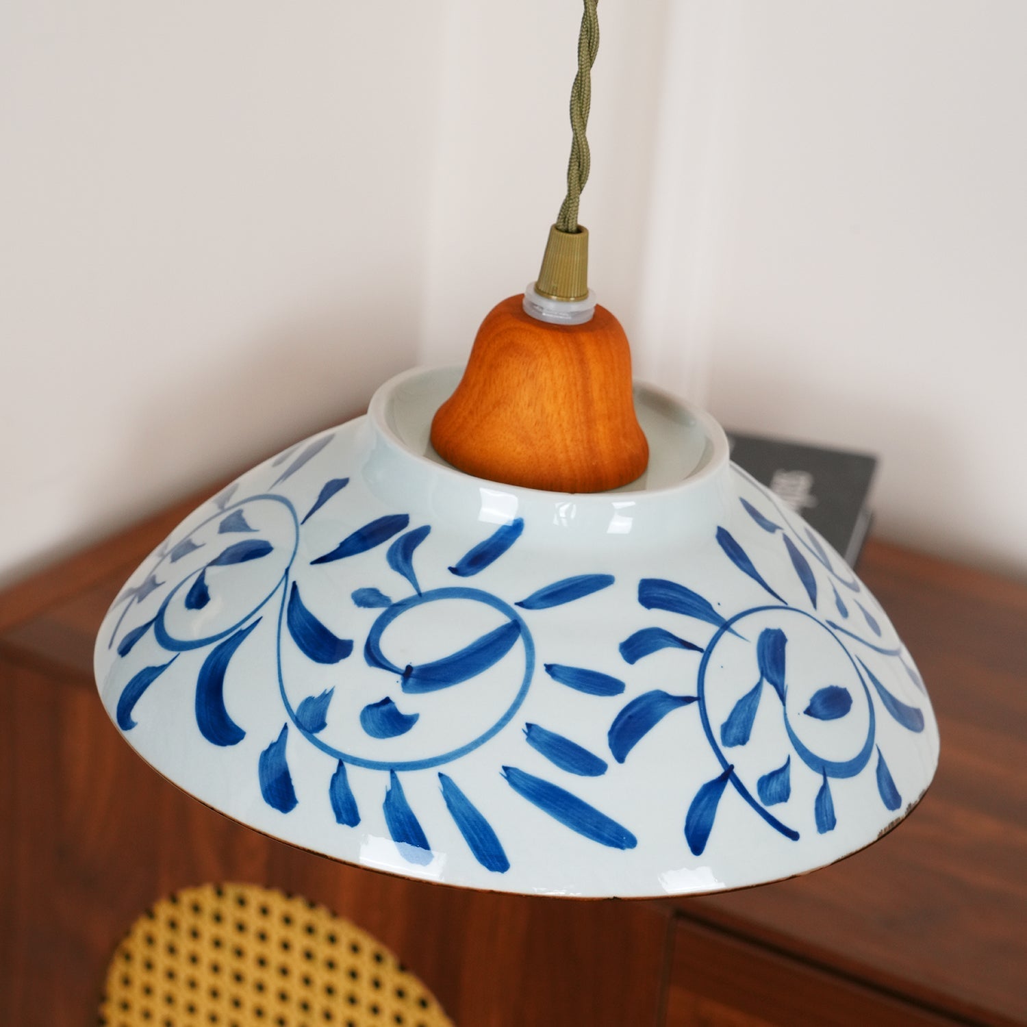 Arden Hand-Painted Ceramic Pendant - Blue Pattern Hanging Ceiling Light
