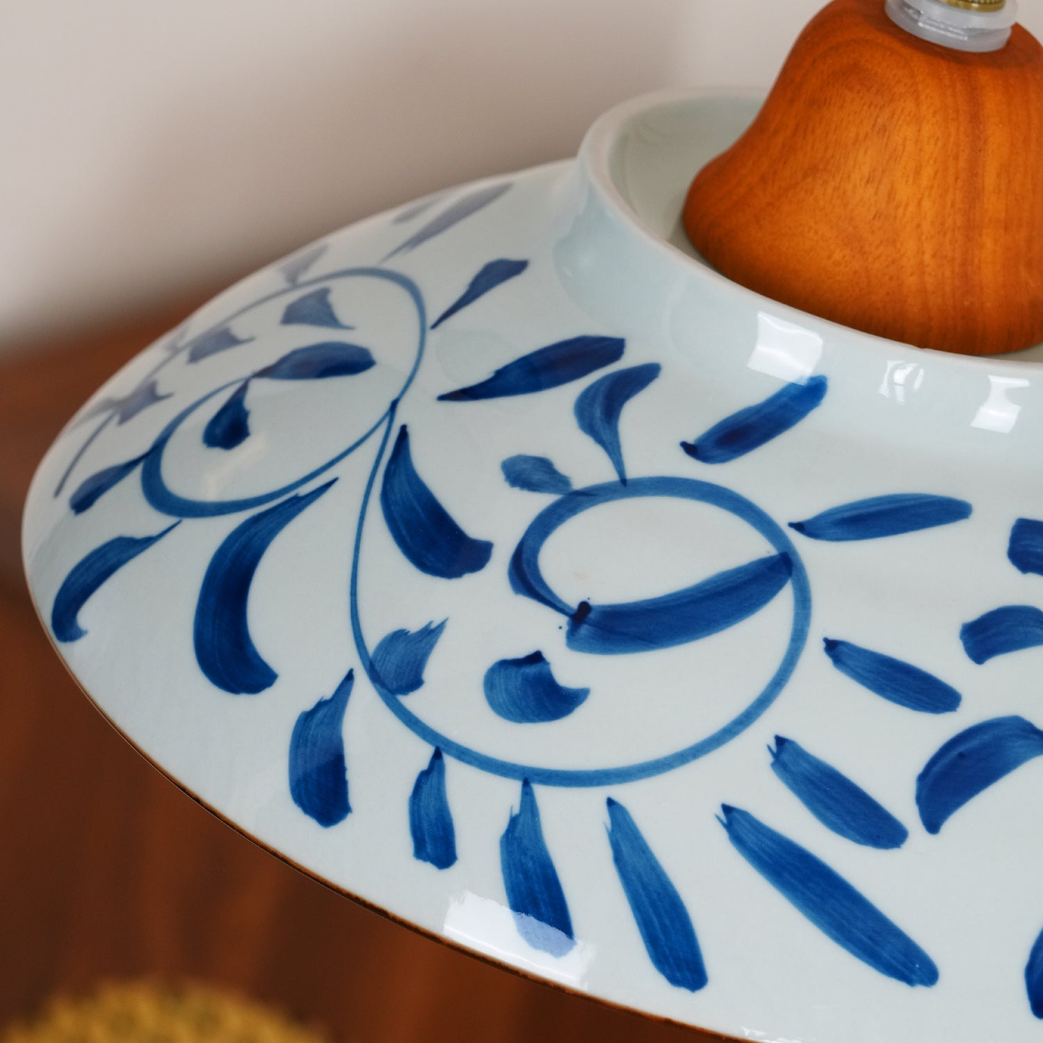 Arden Hand-Painted Ceramic Pendant - Blue Pattern Hanging Ceiling Light