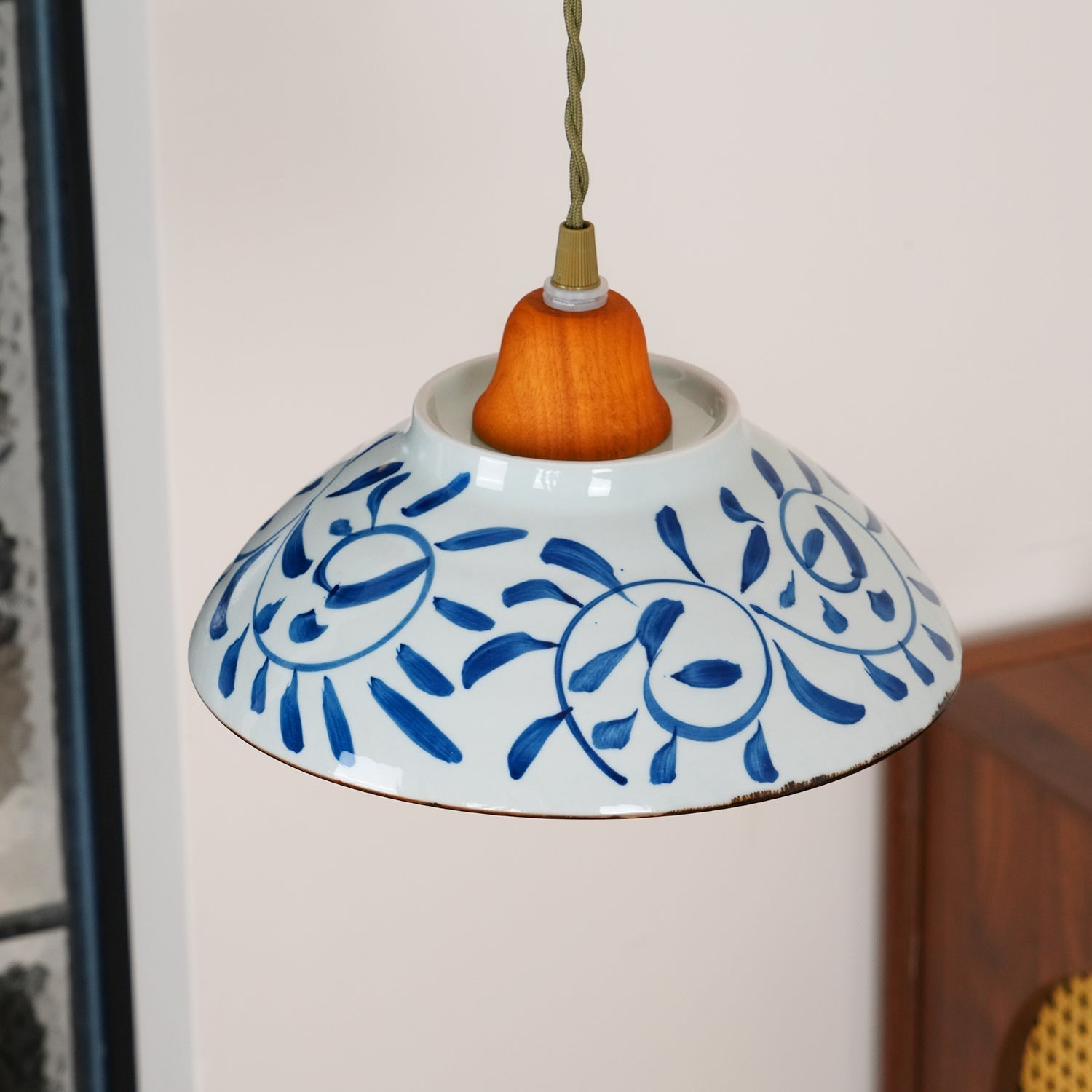 Arden Hand-Painted Ceramic Pendant - Blue Pattern Hanging Ceiling Light