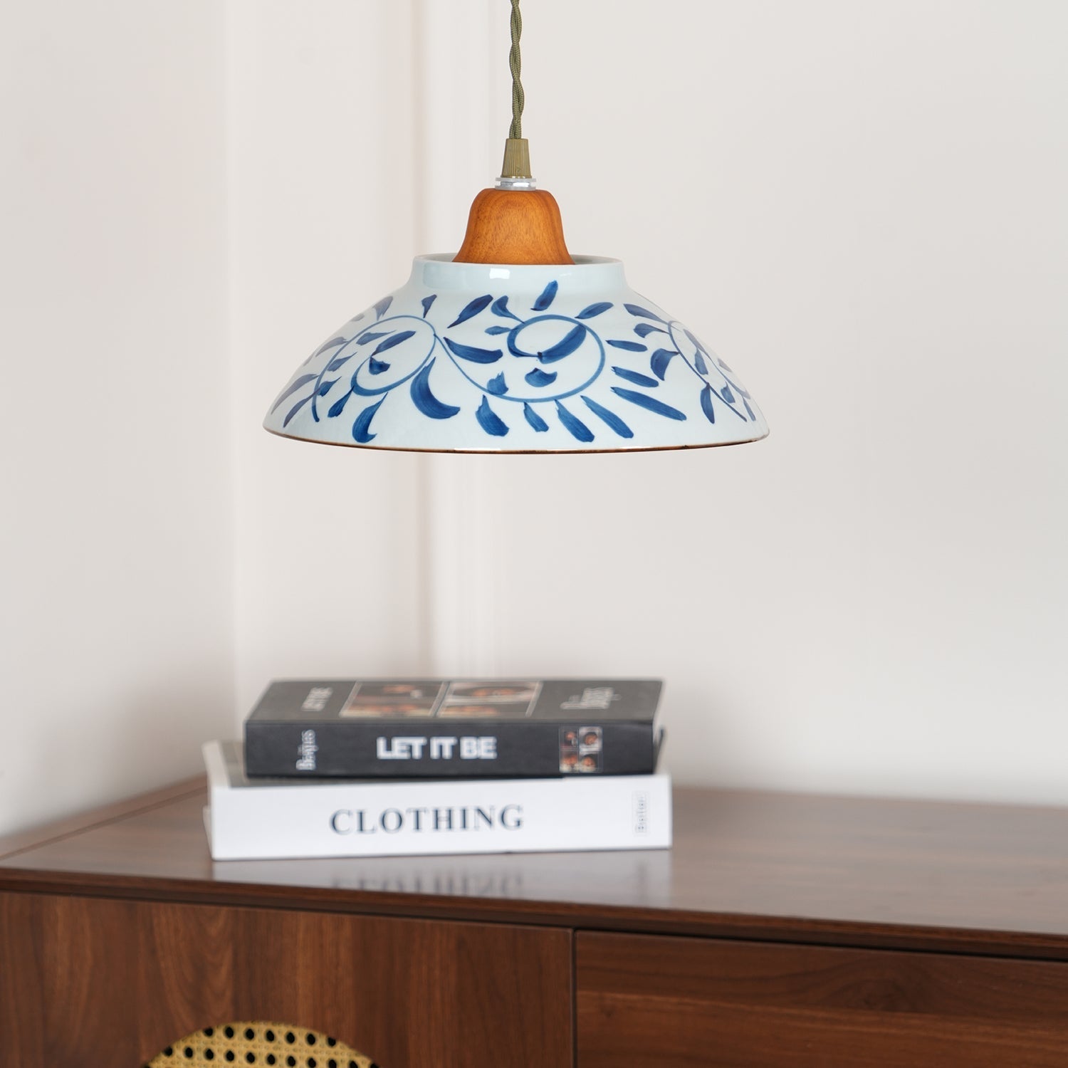 Arden Hand-Painted Ceramic Pendant - Blue Pattern Hanging Ceiling Light