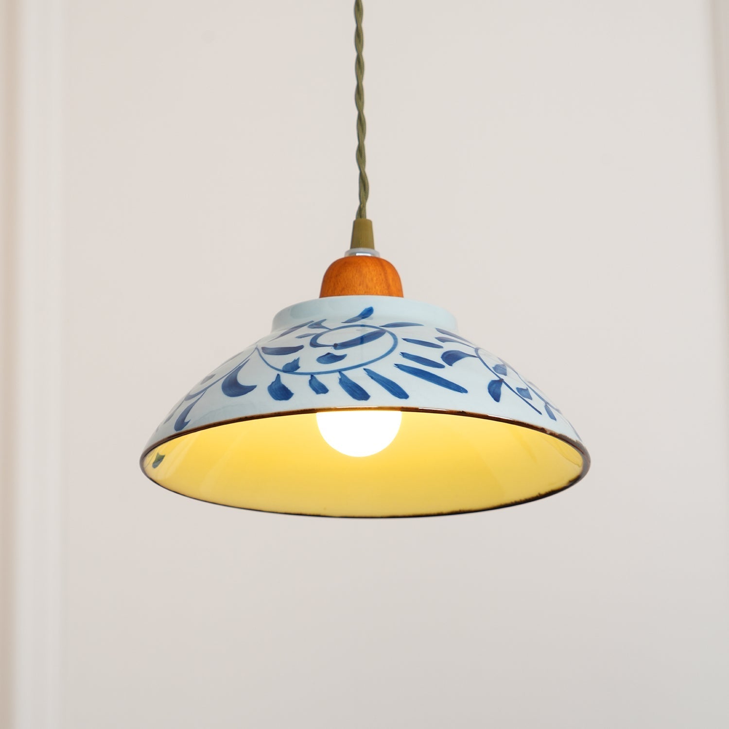 Arden Hand-Painted Ceramic Pendant - Blue Pattern Hanging Ceiling Light