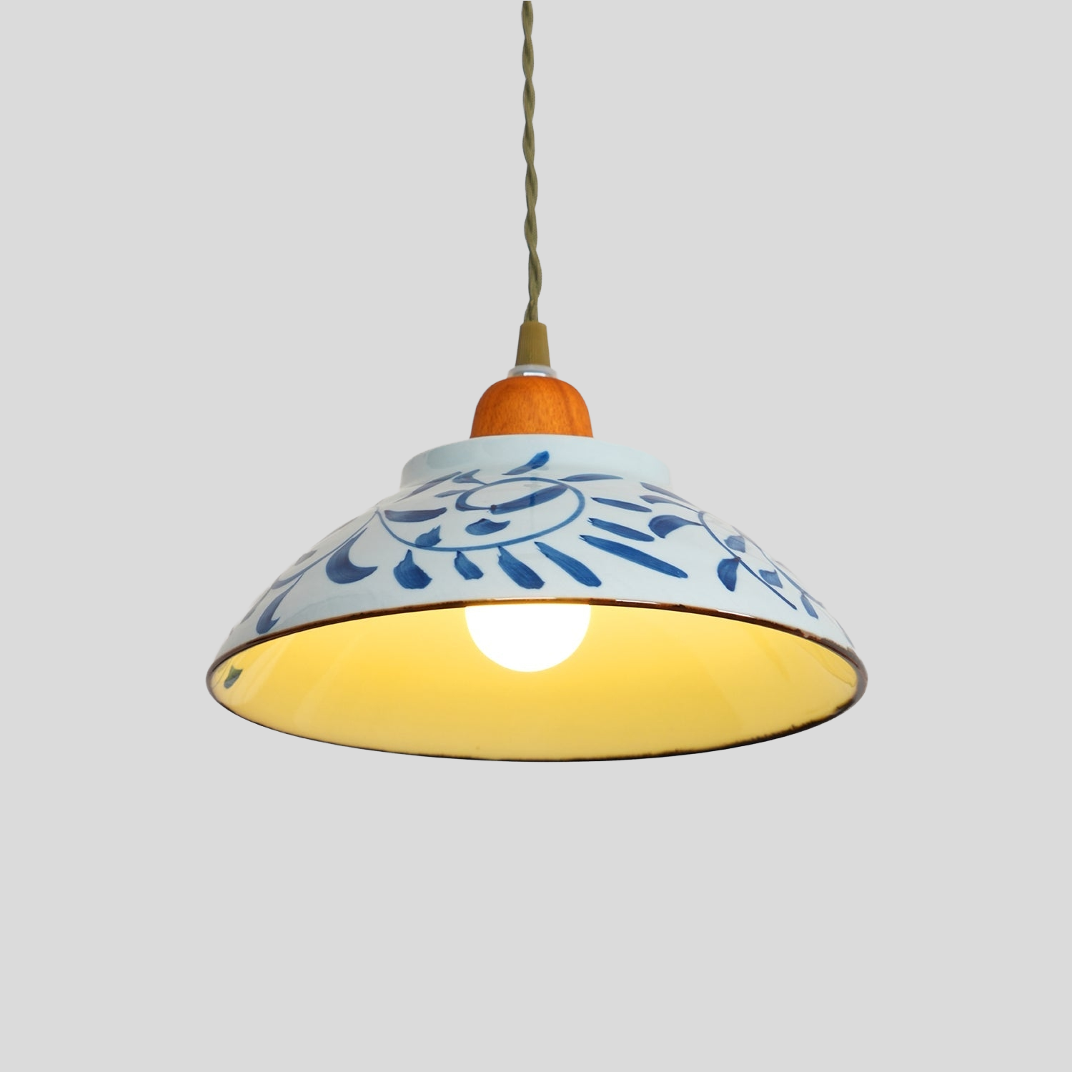 Arden Hand-Painted Ceramic Pendant - Blue Pattern Hanging Ceiling Light