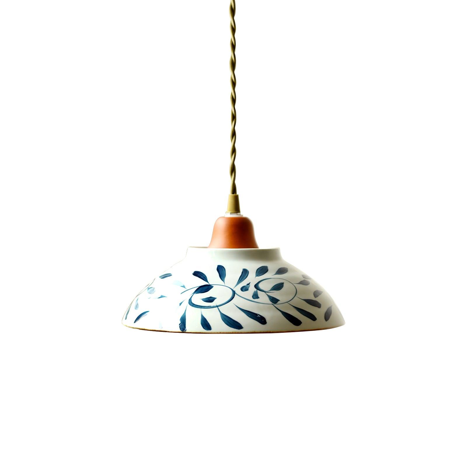 Arden Hand-Painted Ceramic Pendant - Blue Pattern Hanging Ceiling Light