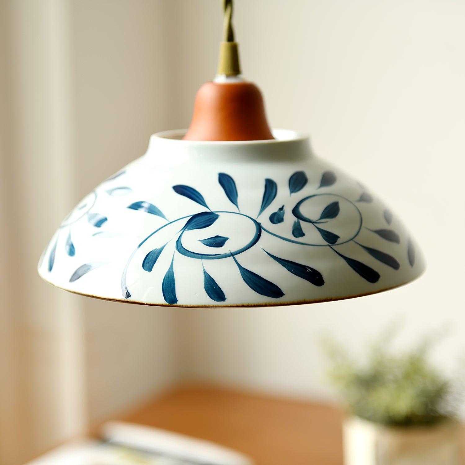 Arden Hand-Painted Ceramic Pendant - Blue Pattern Hanging Ceiling Light
