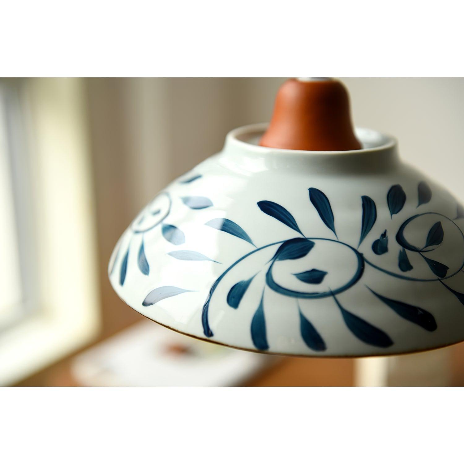 Arden Hand-Painted Ceramic Pendant - Blue Pattern Hanging Ceiling Light