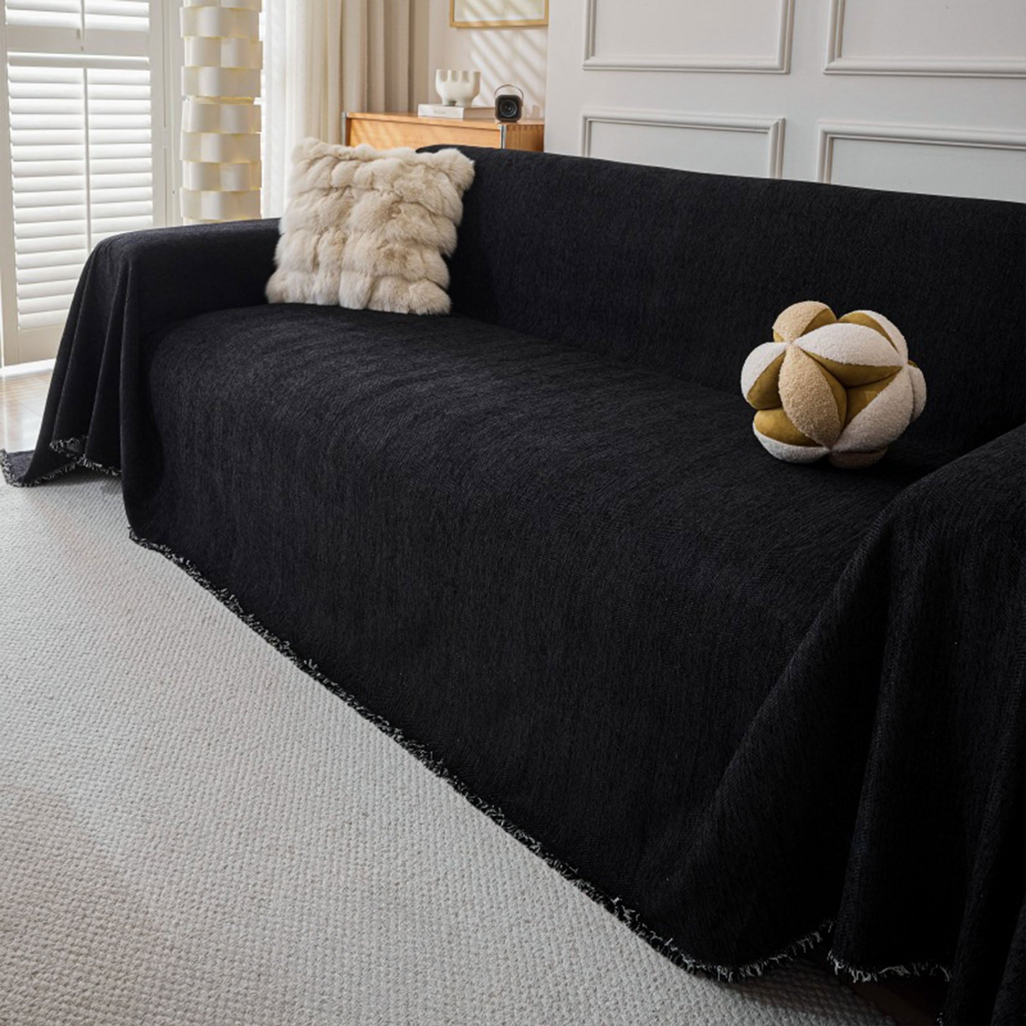 Herringbone Sofa Throw – Textured Cotton Couch Cover Slipcover Living Room Bedroom Furniture Protector