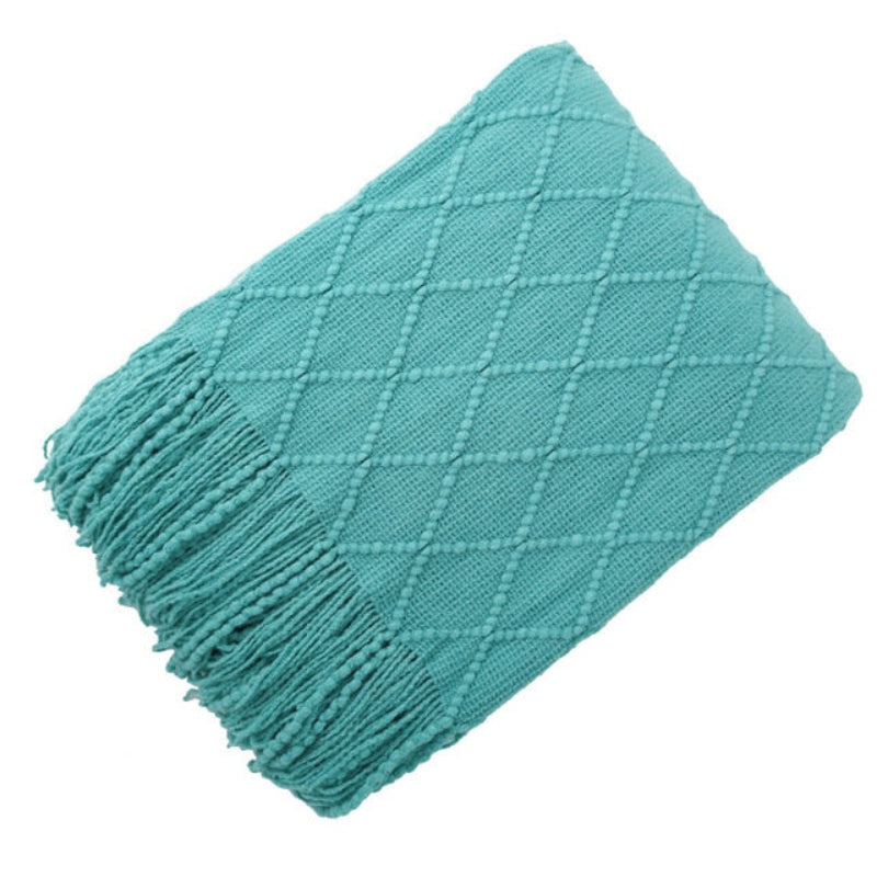 Caspien Throw Blanket – Chevron Textured Turquoise Tassels Sofa Couch Living Room Bedroom Decor Acrylic