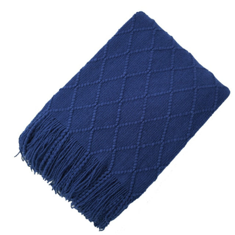Caspien Throw Blanket – Chevron Textured Turquoise Tassels Sofa Couch Living Room Bedroom Decor Acrylic