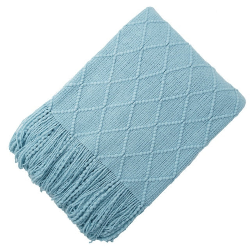 Caspien Throw Blanket – Chevron Textured Turquoise Tassels Sofa Couch Living Room Bedroom Decor Acrylic