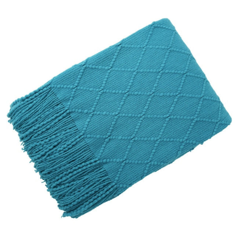 Caspien Throw Blanket – Chevron Textured Turquoise Tassels Sofa Couch Living Room Bedroom Decor Acrylic