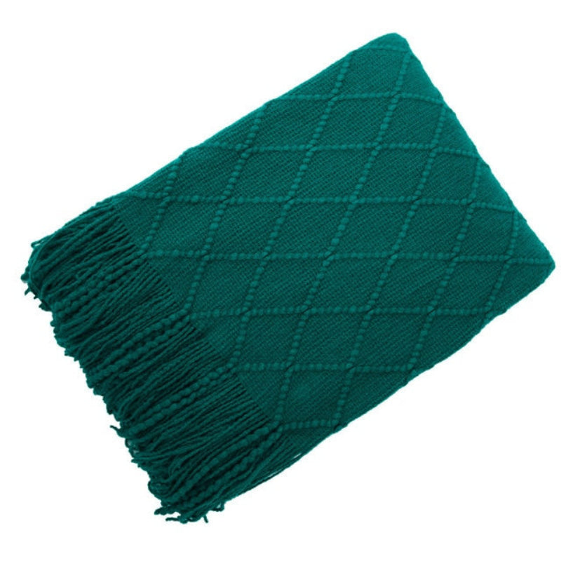 Caspien Throw Blanket – Chevron Textured Turquoise Tassels Sofa Couch Living Room Bedroom Decor Acrylic