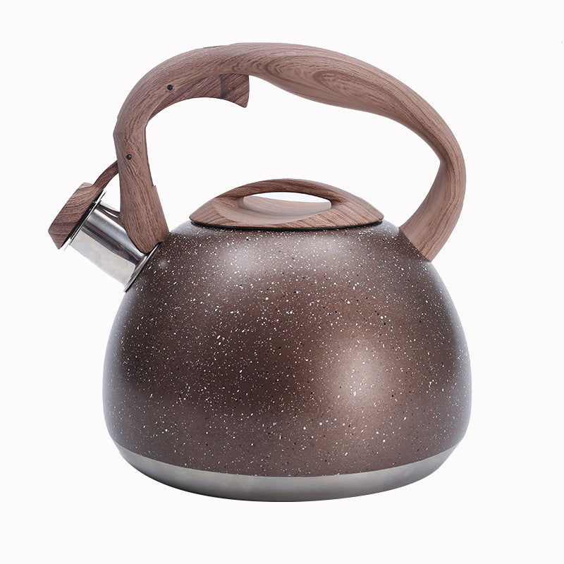 Honeycomb Tea Kettle – Stainless Steel Stovetop Whistling Teapot Wood Handle White Modern Kitchen