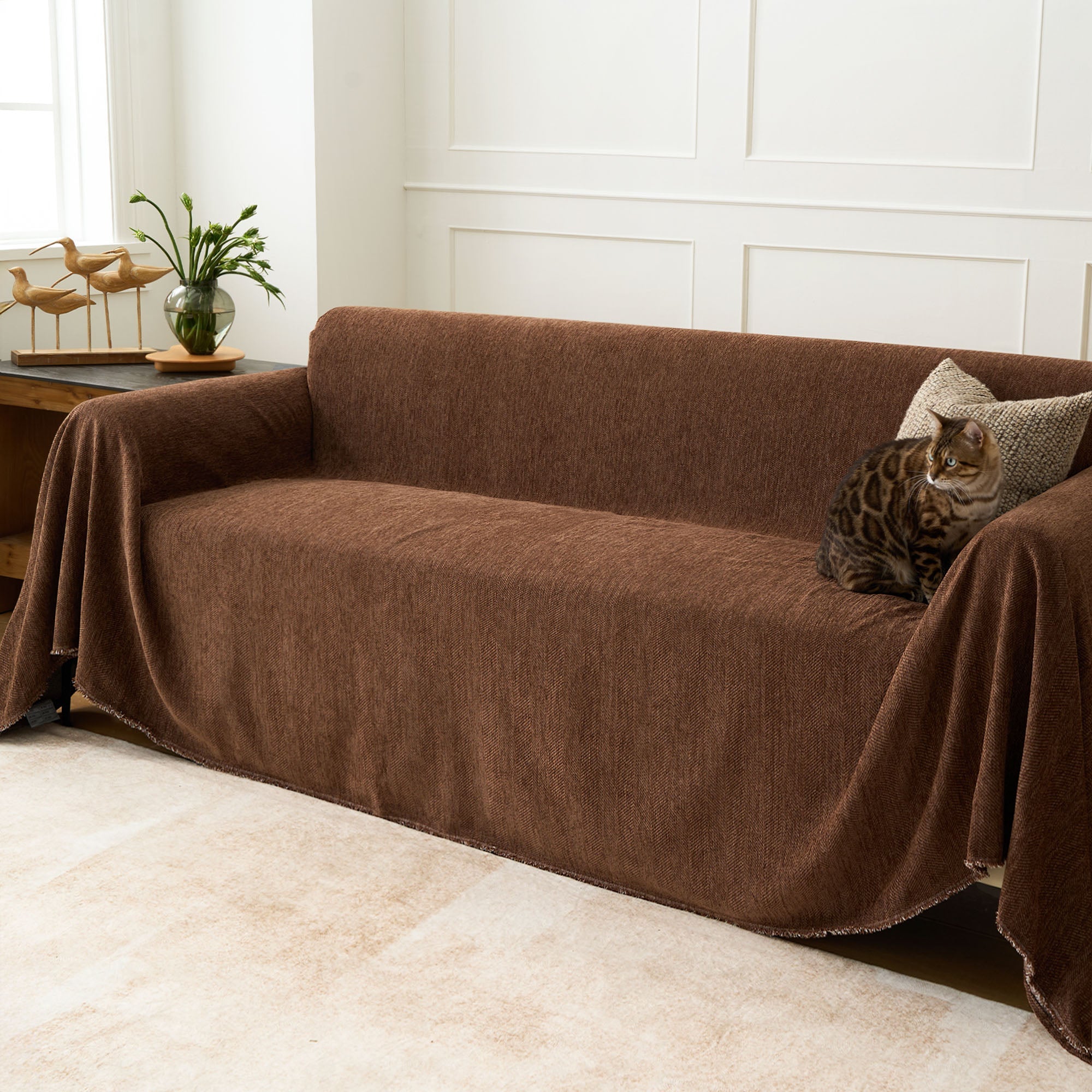 Herringbone Sofa Throw – Textured Cotton Couch Cover Slipcover Living Room Bedroom Furniture Protector