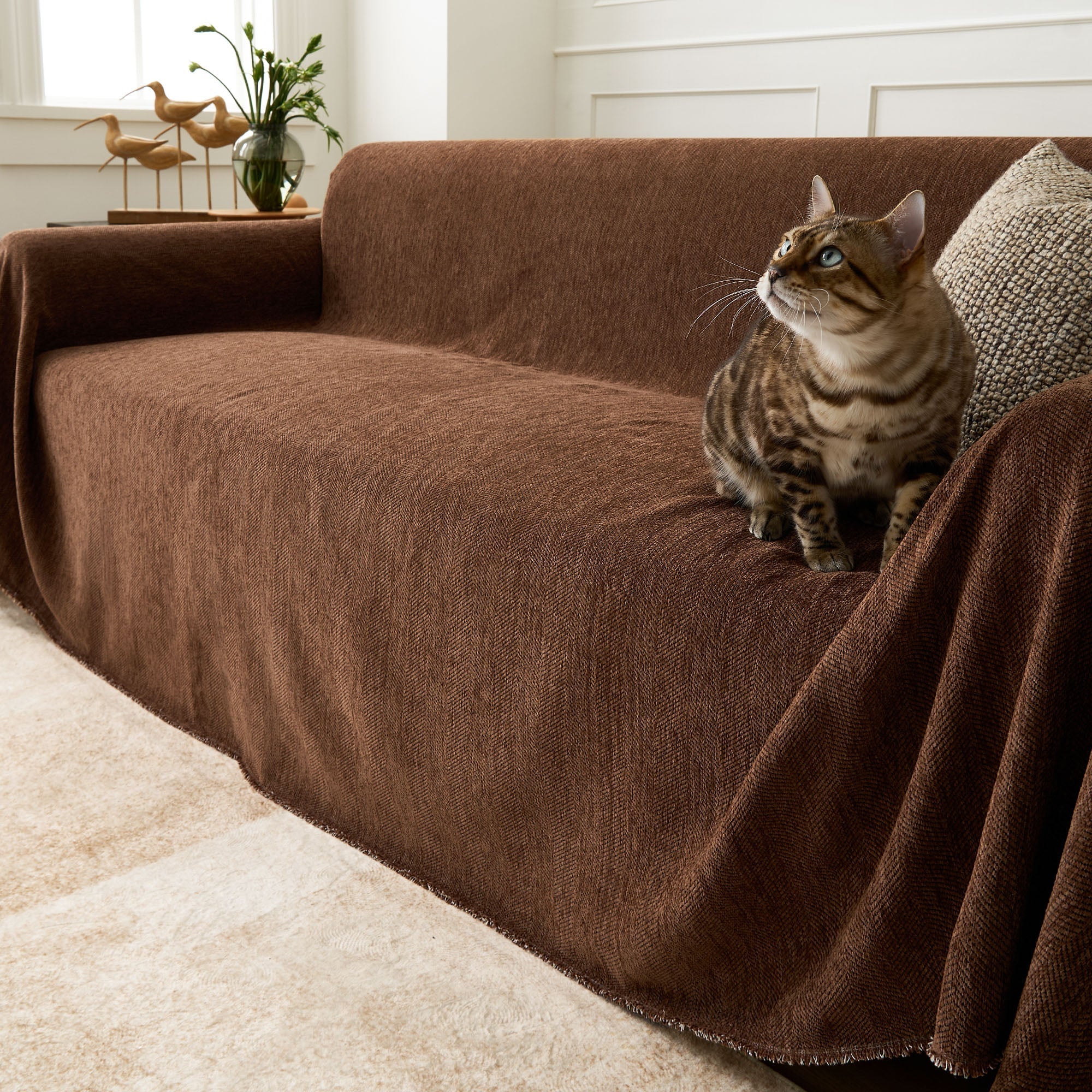 Herringbone Sofa Throw – Textured Cotton Couch Cover Slipcover Living Room Bedroom Furniture Protector