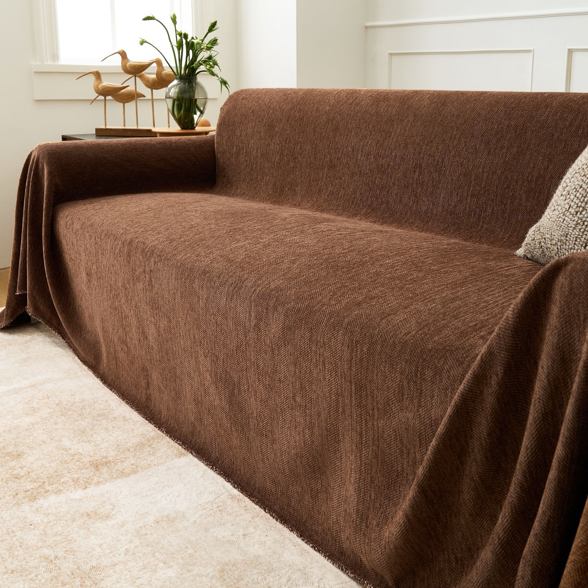Herringbone Sofa Throw – Textured Cotton Couch Cover Slipcover Living Room Bedroom Furniture Protector