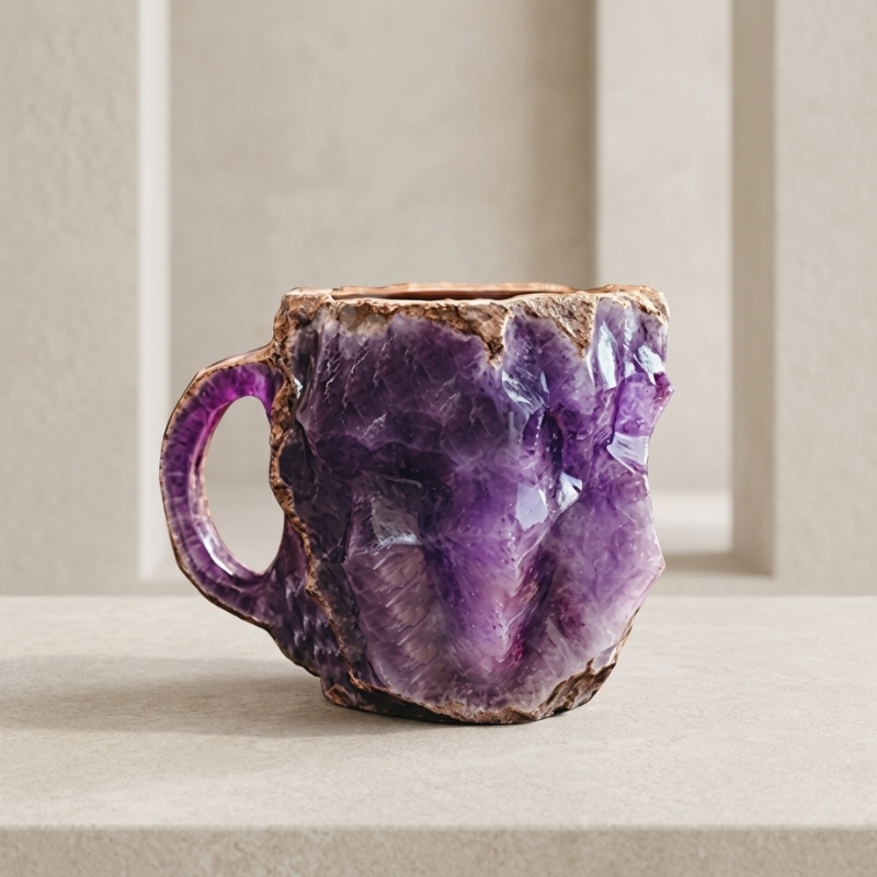 Geode Crystal Mug – Natural Amethyst Purple Resin Coffee Cup Ergonomic Handle Kitchen Drinkware