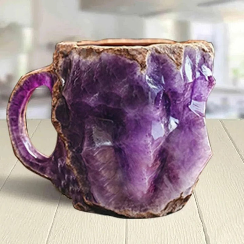 Geode Crystal Mug – Natural Amethyst Purple Resin Coffee Cup Ergonomic Handle Kitchen Drinkware