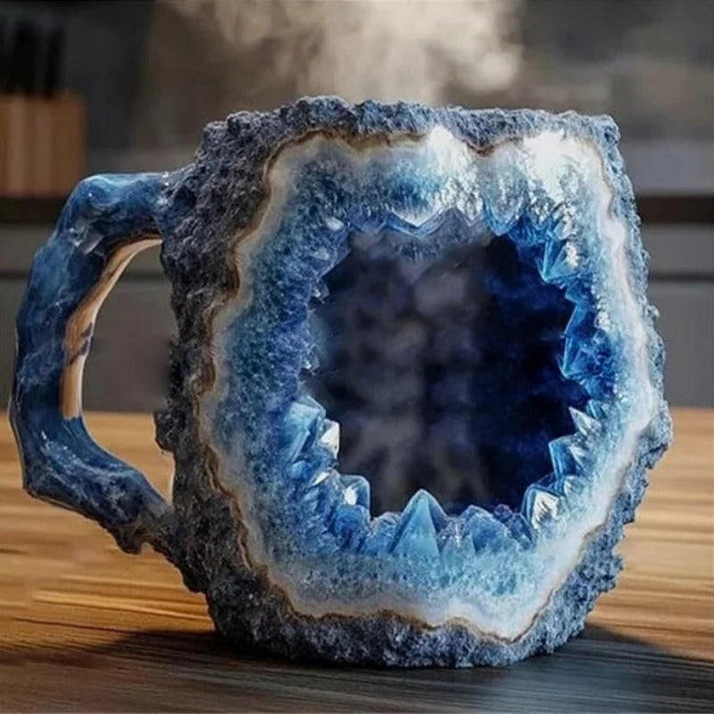 Geode Crystal Mug – Natural Amethyst Purple Resin Coffee Cup Ergonomic Handle Kitchen Drinkware